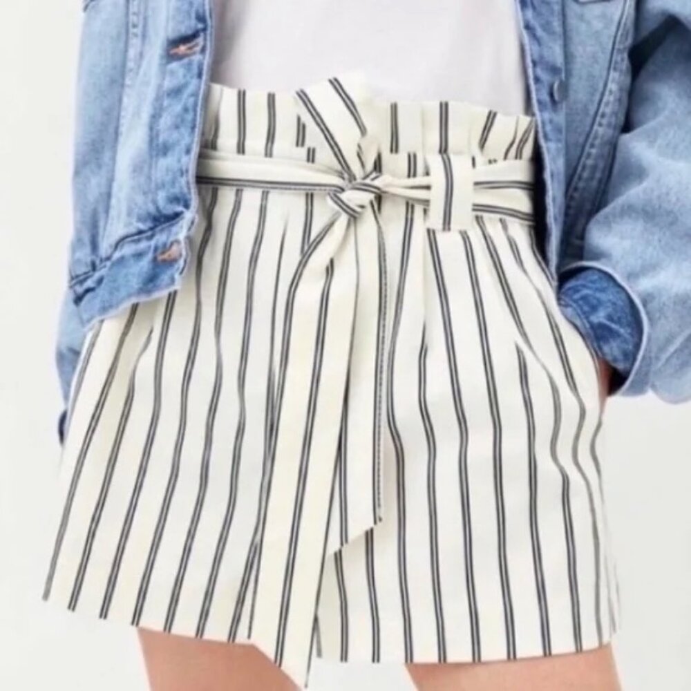 Zara Striped High Waist Belted Shorts XS